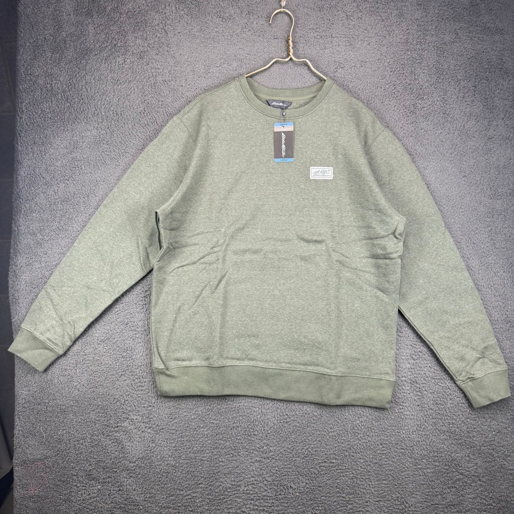 Eddie Bauer Mens Crew Sweatshirt Large HTR Olive Green EMT4606S NEW
